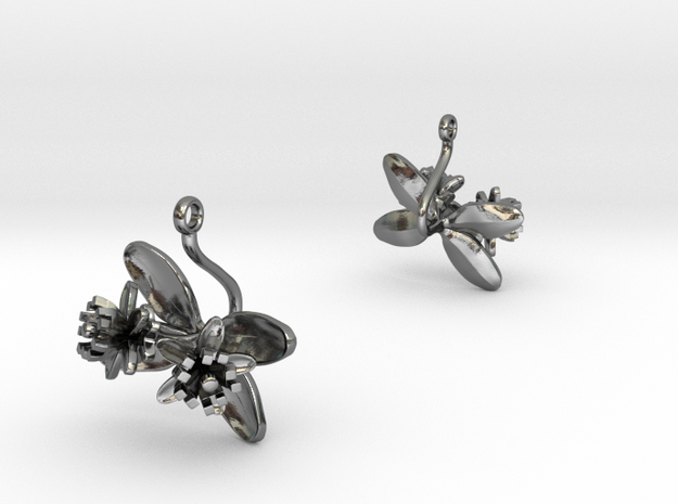 Earrings with two small flowers of the Lemon in Polished Silver