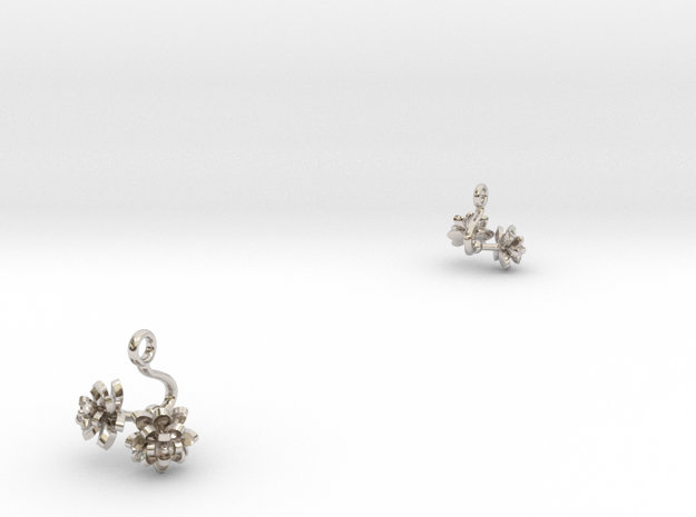 Earrings with two small flowers of the Lotus in Rhodium Plated Brass