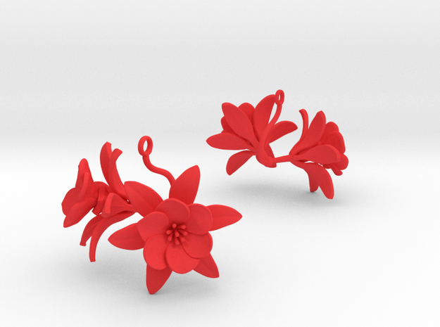Earrings with two large flowers of the Pomegranate in Red Processed Versatile Plastic