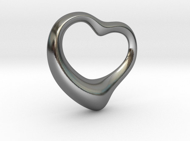 Pendant Open Heart 1 in Polished Silver: Large