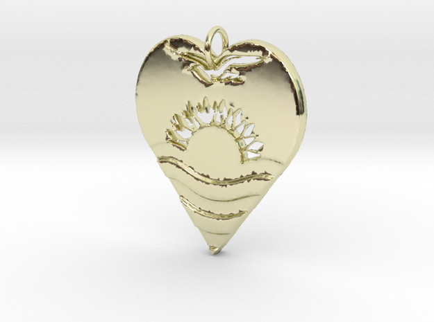 Kiribáti Flag Heart Icon Pendant in 14K Yellow Gold: Medium