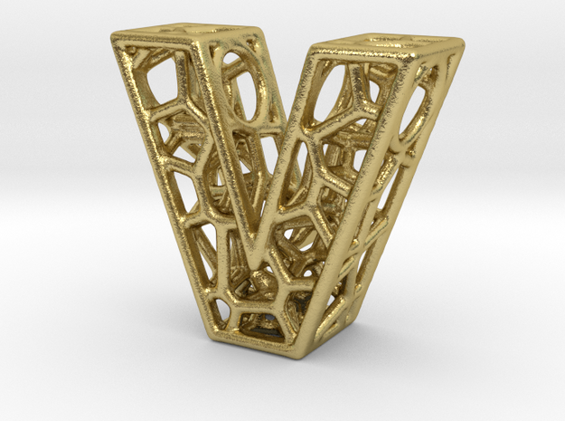 Bionic Necklace Pendant Design - Letter V in Natural Brass
