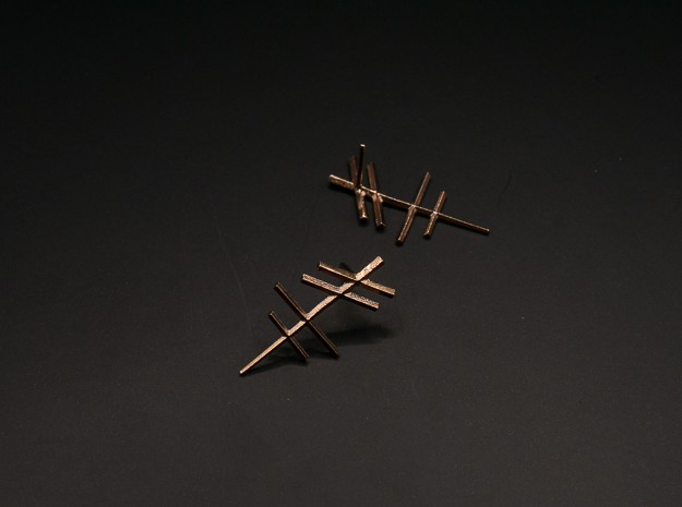 Runish Lines - Post Earrings in Natural Bronze