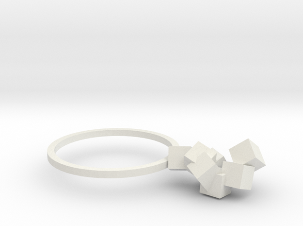 Cubes Ring 03 in White Natural Versatile Plastic