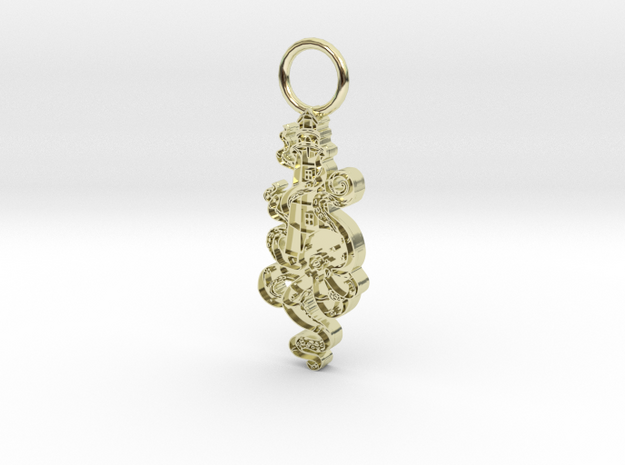 Lighthouse Octopus Pendant 30mm x 10mm  in 14k Gold Plated Brass