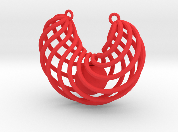 Pendant with captured bead in Red Processed Versatile Plastic