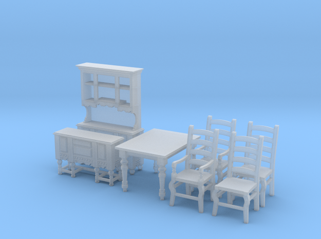 1:48 Farmhouse Dining Set in Smooth Fine Detail Plastic