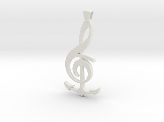 Note and Anchor Pendant in White Natural Versatile Plastic