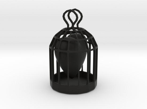 caged Heart in Black Natural Versatile Plastic
