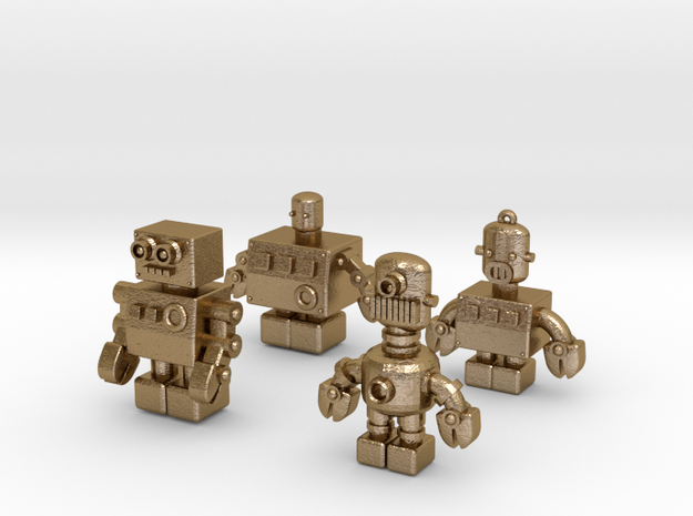 3D Printing Retro Robots Collection in Polished Gold Steel