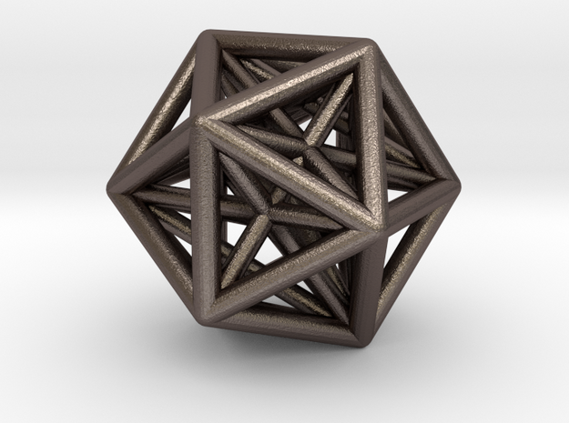 stellated dodecahedron inside icosohedron in Polished Bronzed Silver Steel