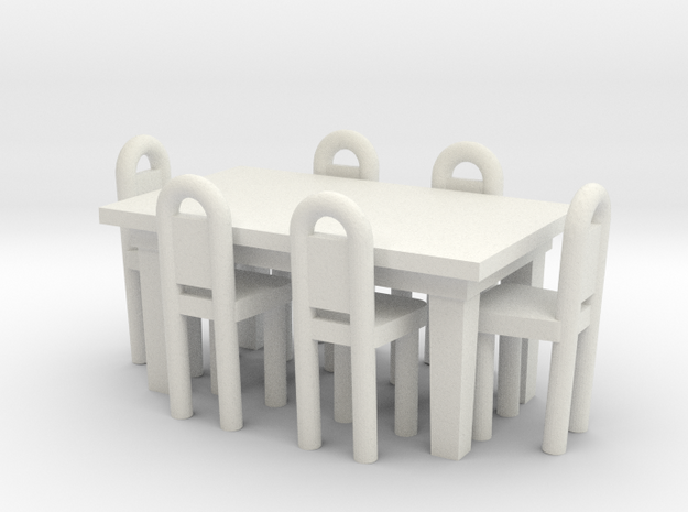 Table And Chairs OO Scale in White Natural Versatile Plastic
