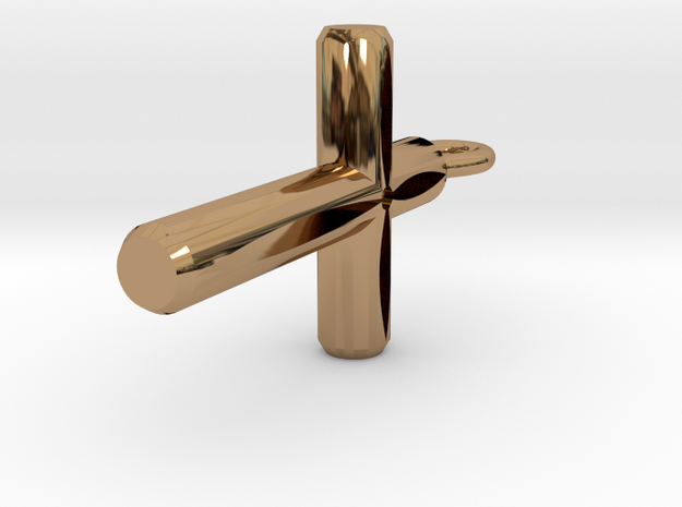 Cutout Cylinder Cross Pendant in Polished Brass