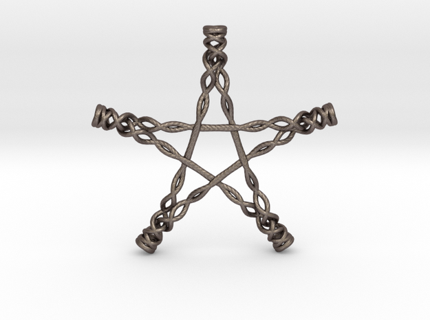 Twisted Pentagram in Polished Bronzed Silver Steel