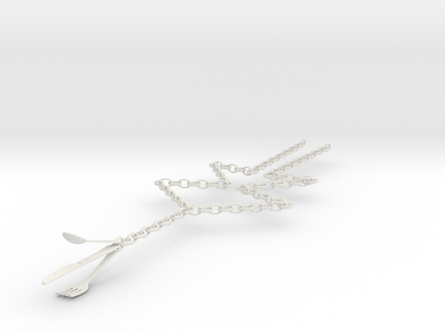 Fork, Spoon & Knife Necklace in White Natural Versatile Plastic