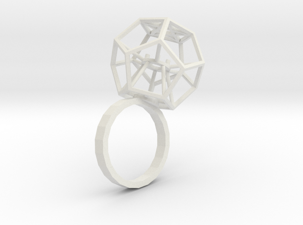 Ring Dodekaeder in White Natural Versatile Plastic