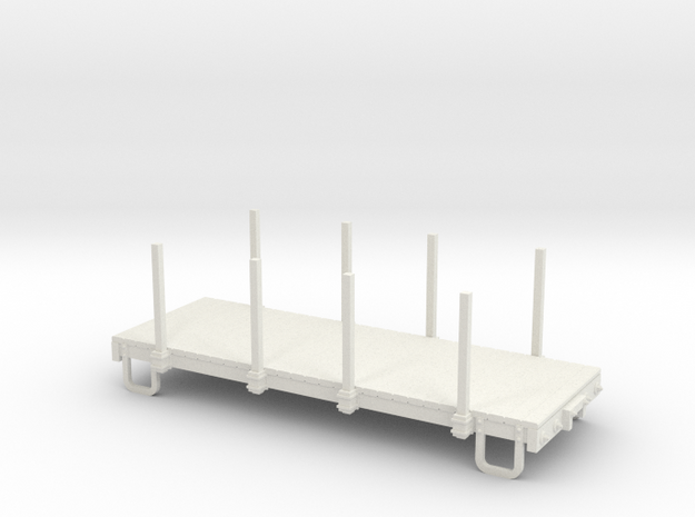 On30 16ft flat car - with stakes in White Natural Versatile Plastic