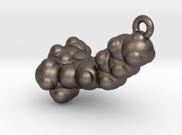 THC Molecule Pendant, ~3.5cm in Polished Bronzed Silver Steel