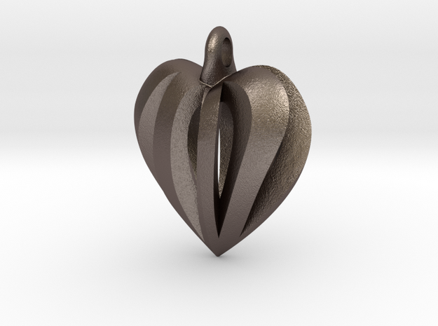 Twisted Heart Pendant in Polished Bronzed Silver Steel