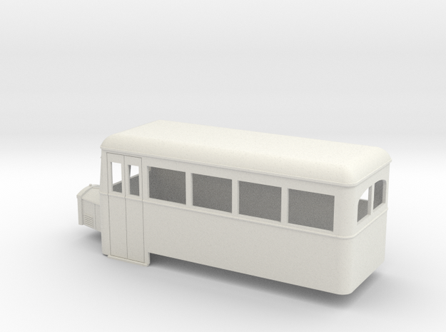  O9/On18 rail bus single end in White Natural Versatile Plastic