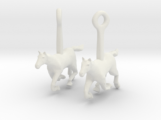 Horse (without Jockey) Earrings in White Natural Versatile Plastic