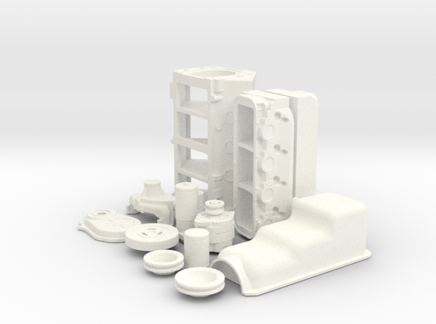 1/12 Stock BBC Block Kit (No Mech Fuel Pump) in White Processed Versatile Plastic