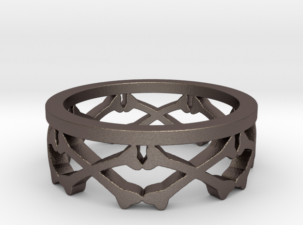 Bones Crown Design Ring - Size 10 in Polished Bronzed Silver Steel
