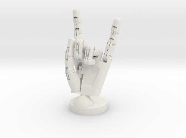 Cyborg hand posed rock small in White Natural Versatile Plastic