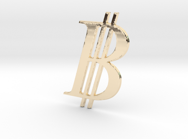 Bitcoin Logo 3D in 14K Yellow Gold