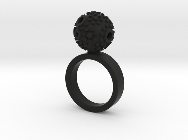 Textured Ball Ring - size M in Black Natural Versatile Plastic