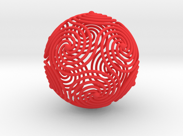 Spiraling Icosahedron in Red Processed Versatile Plastic