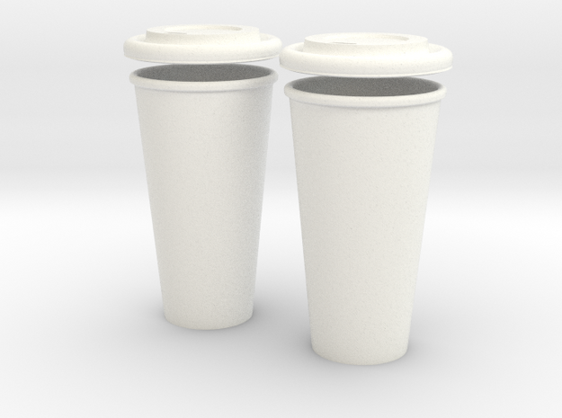 BJD Doll Coffee House Cup and Lid - 2 Pack in White Processed Versatile Plastic