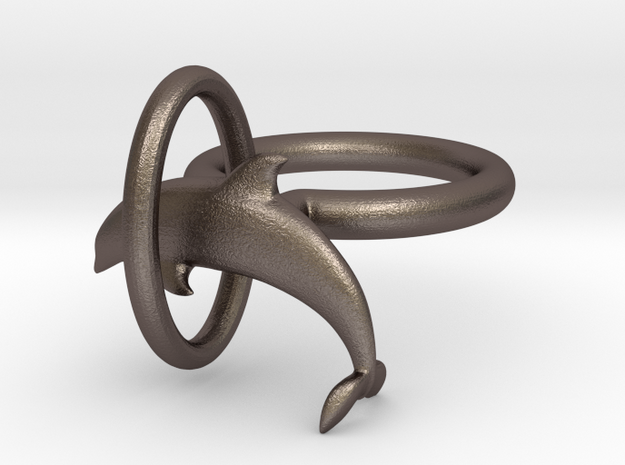 Dolplin Ring (US Size 6) in Polished Bronzed Silver Steel