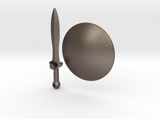 Real Metal Shield & Sword for ModiBot in Polished Bronzed Silver Steel
