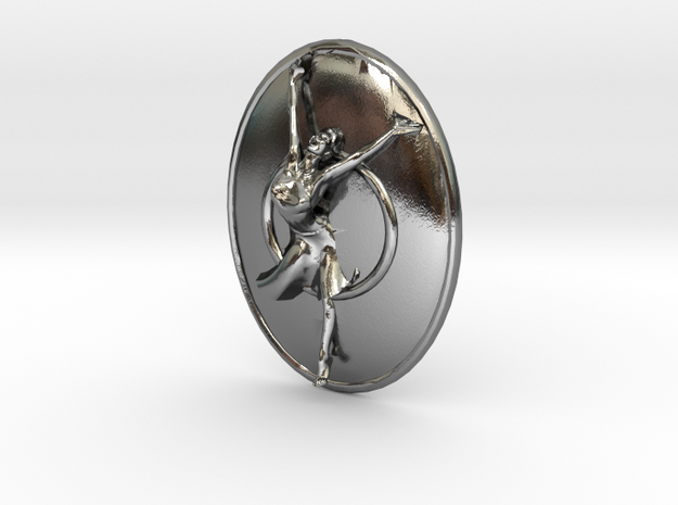 Joyful Dancer Small Pendant with circle background in Polished Silver