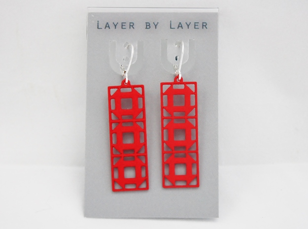 Churn Dash Earrings - Long in Red Processed Versatile Plastic