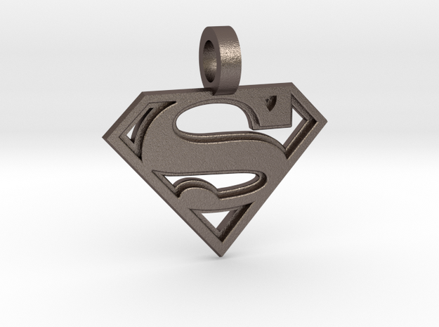 Superman Pendant in Polished Bronzed Silver Steel