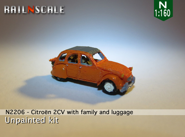 Citroën 2CV - avec la famille (N 1:160) in Tan Fine Detail Plastic