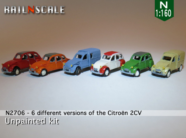 SET 6x Citroën 2CV (N 1:160) in Tan Fine Detail Plastic