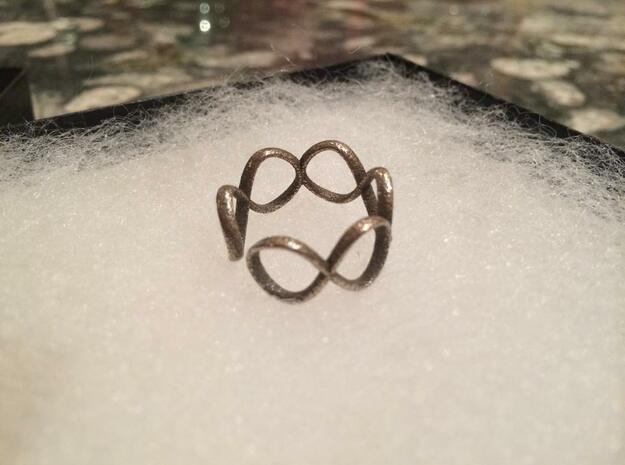Infinity Ring (Sz 8) in Polished Bronzed Silver Steel
