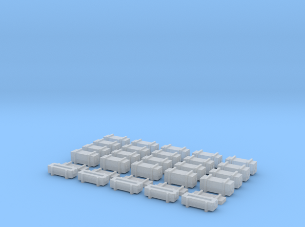 25 Weapon Crates for 6mm, 1/300 or 1/285 in Smooth Fine Detail Plastic