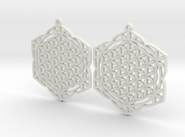 43x2mm Lotus of Life Ear Rings - Sacred Geometry in White Natural Versatile Plastic