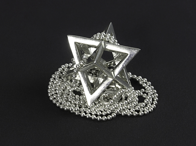 Star Tetrahedron pendant in Fine Detail Polished Silver