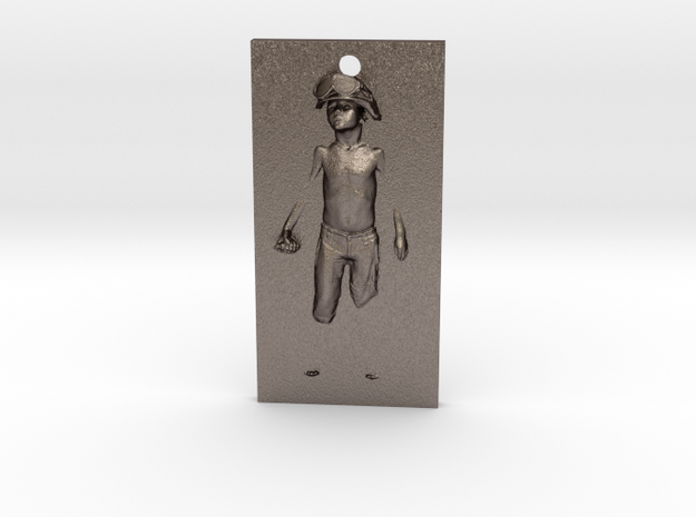 Boy Soldier Panel Pendant in Polished Bronzed Silver Steel