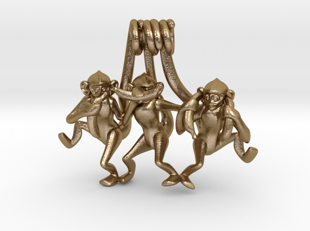 Three wise monkeys in Polished Gold Steel