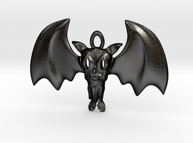 Little Toothy Fun Bat Pendant in Matte Black Steel