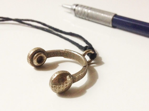 Headphones Pendant / Keychain in Polished Bronzed Silver Steel