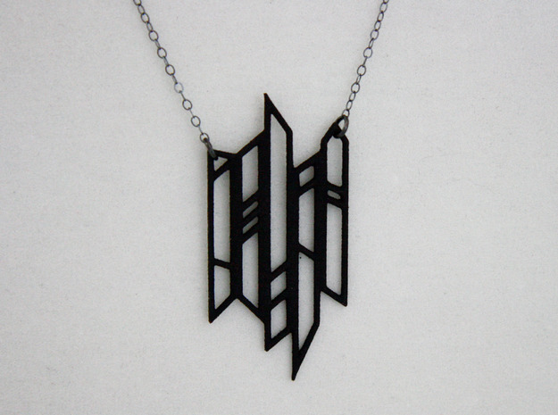 Abstract Fence Pendant in Black Natural Versatile Plastic