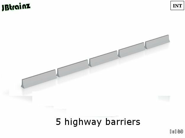 5 Highway Barriers (1:160) in Smooth Fine Detail Plastic