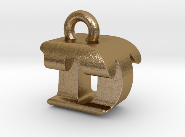 3D Monogram Pendant - DTF1 in Polished Gold Steel